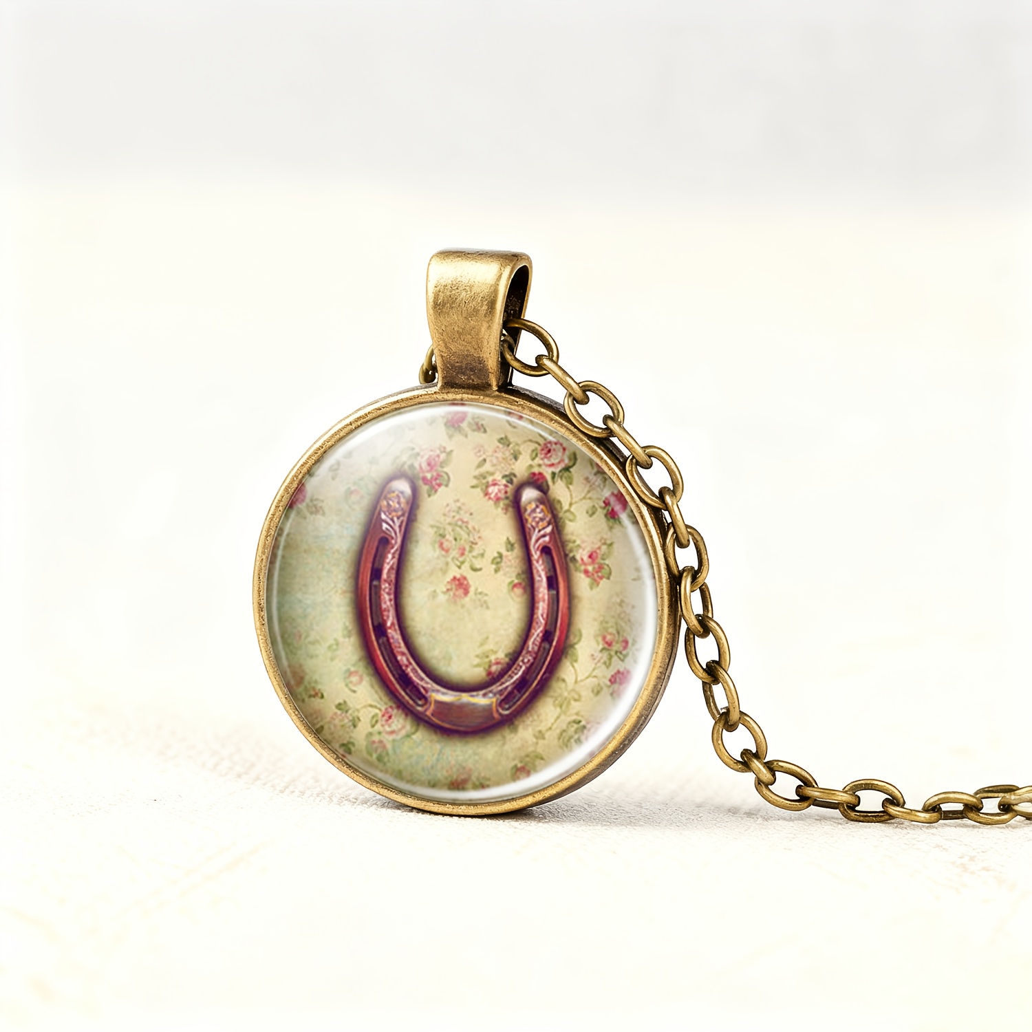 Brown Round Base Glass Pattern Necklace Pendant
